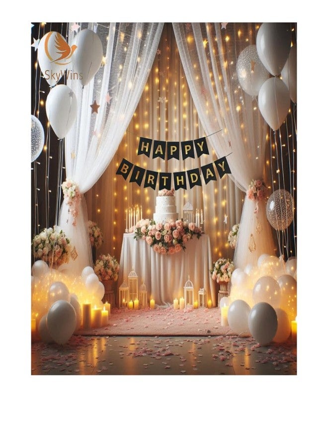 SKYWINS Birthday Celebration Kit - Set of 38 | Curtains, Lights, Balloons for Party Decoration | Half Birthday Items - Image 1